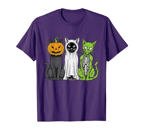 Halloween Tees for Women Men Kids Skeleton Cat Pumpkin Ghost Halloween Kitty Meow Girl Boy Kid T-Shirt - size chart