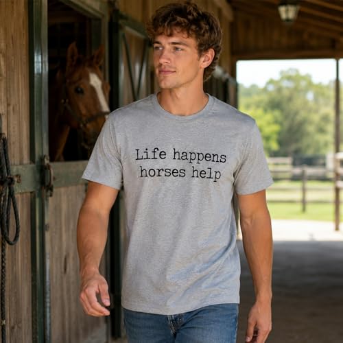 Nusyouc Life Happens Horses Help Equestrian T-Shirt Vintage Horse Lover T Shirt Tops - size chart