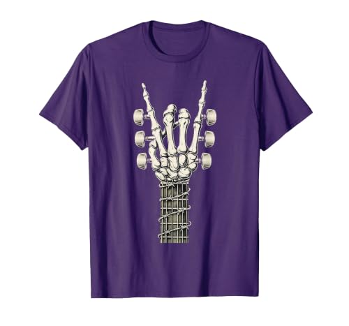 Rock and Wear Gifts Men Women Kids Skeleton Guitar Hand Rock On Guitarist Rock Band Music T-Shirt - size chart