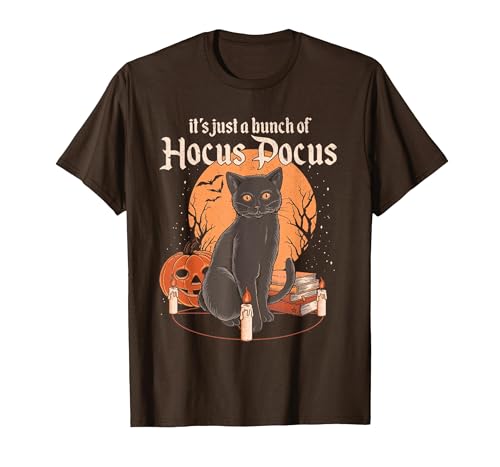 funny Halloween shirt It's Just A Bunch of Hocus Pocus Funny Cat T-Shirt - size chart