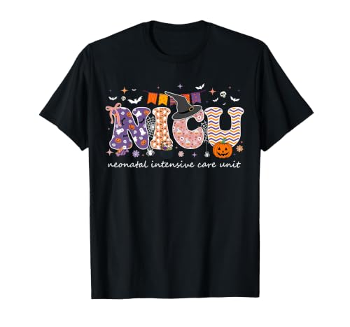 Halloween NICU Nurse Neonatal Intensive Care Neonatal Intensive Care Unit Coquette NICU Nurse Halloween T-Shirt - size chart