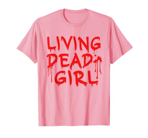 Living Dead Girl Dripping Blood Halloween Zombie Movie T-Shirt - size chart