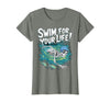 Swim Lover Halloween Custom Tee For Swimmers Kids Halloween Skeleton Swimming Swim for Your Life Swimmers Dad T-Shirt - size