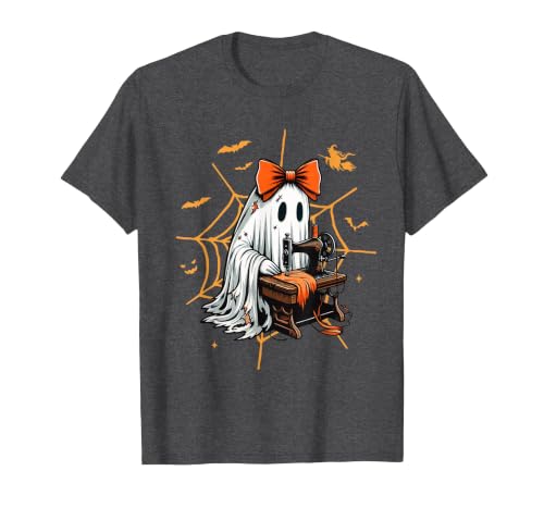 Ghost Quilter Sewing Halloween Costume Cute Ghost Quilter Sewing Halloween Scary Costume Retro T-Shirt - size chart