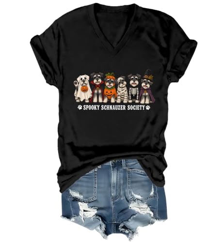 WQFQW Spooky Schnauzer Society Halloween Shirt Terrifying Halloween T-Shirt - size chart