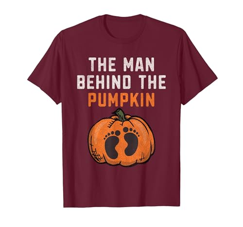 Halloween Pregnancy Announcement for Future Dad The Man Behind The Pumpkin Dad Halloween Pregnancy Reveal T-Shirt - size