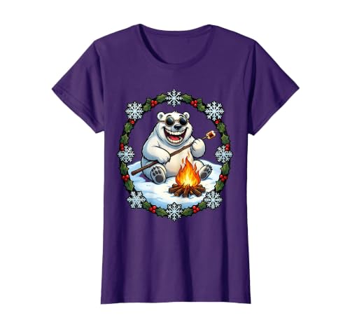 Mademark Polar Bear Sunglasses Roasting Marshmallow Christmas T-Shirt - size chart