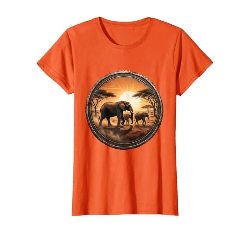 Mademark Elephant Herd Crossing Dusty Savanna Plain T-Shirt - Women - size chart