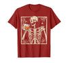 Funny Skeleton Drinking Bourbon Whiskey Halloween Alcoholic T-Shirt - size chart