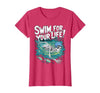 Swim Lover Halloween Custom Tee For Swimmers Kids Halloween Skeleton Swimming Swim for Your Life Swimmers Dad T-Shirt - size