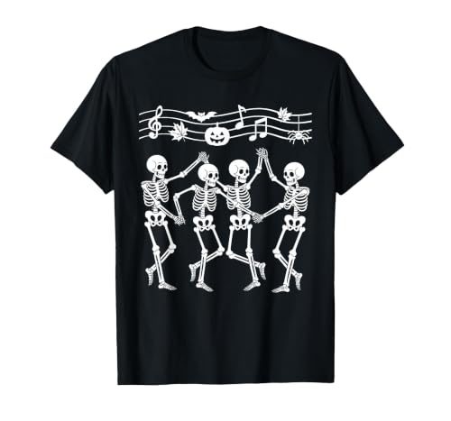 Dancing Skeletons Halloween Party Music Shirts Spooky Skeletons Symphony Halloween Dance Music Men Women T-Shirt - size chart