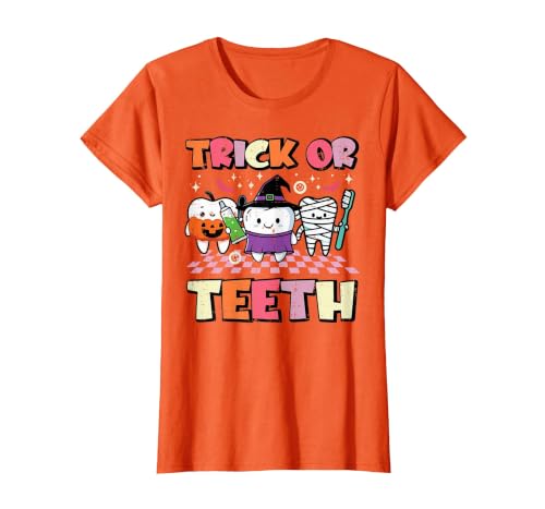 Halloween Shirts For Women Men Kids Boys Girls Halloween Dentist Trick Or Teeth Dental Costume Men Women T-Shirt - size chart