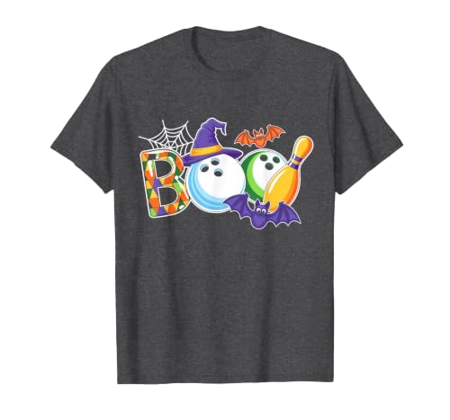 Bowling Boo Creepy Halloween Costume Pumpkin Bowling Lover T-Shirt - size chart