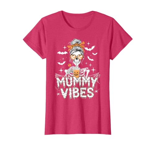 Mummy Vibes Halloween Coffee Funny Skeleton Tee Mummy Vibes Halloween Coffee Funny Skeleton Mother Mom T-Shirt - size chart