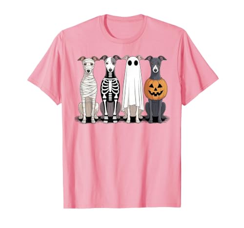 Funny Retro Italian Greyhound Dog Halloween Witch Spooky Ghost Italian Greyhound Pumpkin Halloween Skeleton T-Shirt - size