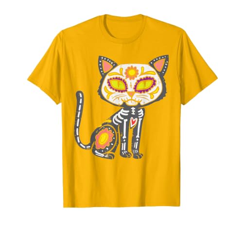 Halloween Cat Shirts For Women Men Kids Owner Sugar Skull Cat Dia De Muertos Day of Dead Halloween Mexican T-Shirt - size