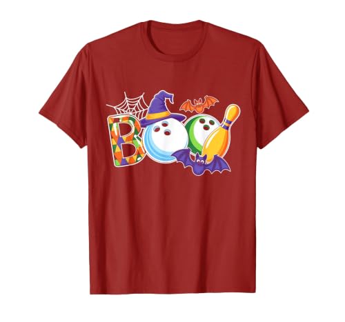 Bowling Boo Creepy Halloween Costume Pumpkin Bowling Lover T-Shirt - size chart