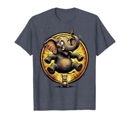 Mademark Elephant Scared by Tiny Mouse Funny Animal Design T-Shirt - Men - size chart