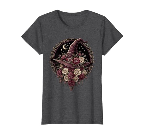 Mademark Witch Hat Black Roses Halloween Women's Design T-Shirt - size chart