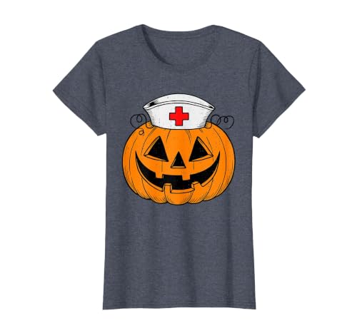 Halloween Tees for Women Men Kids Funny Pumpkin Nurse Scary Halloween Costume RN CNA ICU Women T-Shirt - size chart
