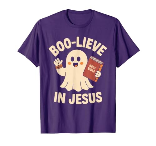 Christian Halloween Merch Boo-Lieve in Jesus - Christian Halloween Christianity T-Shirt - size chart