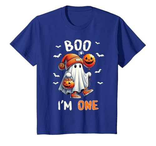 Halloween Boo I'm First 1st Birthday Boy Boo I'm One Ghost 1st Birthday Halloween Boy Kids Groovy T-Shirt - size chart
