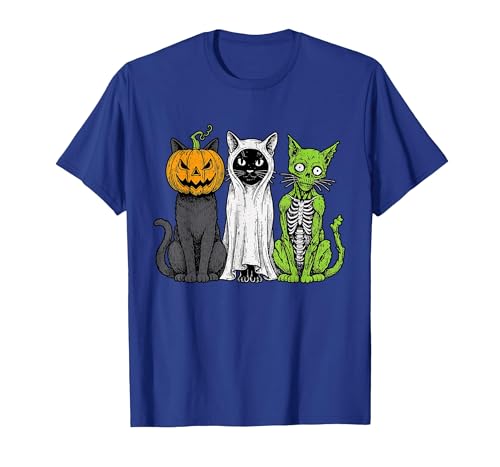 Halloween Tees for Women Men Kids Skeleton Cat Pumpkin Ghost Halloween Kitty Meow Girl Boy Kid T-Shirt - size chart
