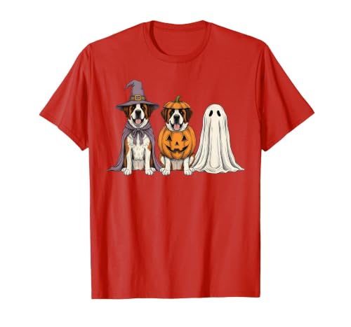 Funny Retro St. Bernard mom Halloween Witch Spooky Ghost Saint Bernard Pumpkin Halloween Dog Lover T-Shirt - size chart