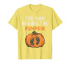Halloween Pregnancy Announcement for Future Dad The Man Behind The Pumpkin Dad Halloween Pregnancy Reveal T-Shirt - size