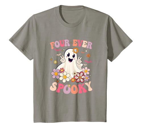 4th Birthday Party Halloween Costume Four Ever Spooky Halloween 4Th Birthday Party Decorations T-Shirt - size chart