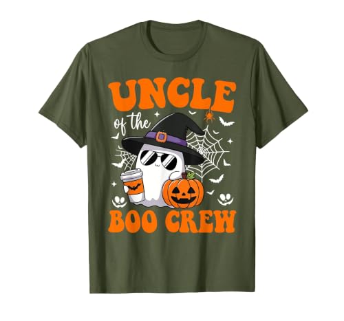 Halloween Family Matching Costume Boo Ghost Tee. Uncle Boo Crew Groovy Ghost Matching Family Halloween T-Shirt - size chart
