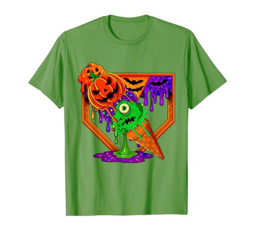 Ice Cream Drip Baseball Home Plate Halloween Tee Funny Halloween Baseball Ice Cream Drip Boys Girls Youth T-Shirt - size