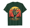Creepy Undead Zombie Hand Retro Sunset Scary Zombie Hand Retro Sunset Halloween Horror Tee T-Shirt - size chart