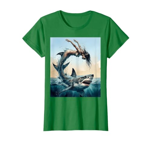 Mademark Woman Into Shark Mid-Dive Graphic Tee T-Shirt - size chart