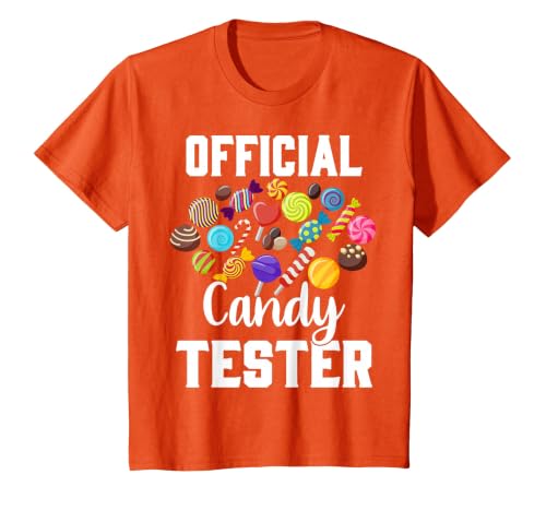 Candy Tester Sweets Lover Gifts & Apparel Official Candy Tester Halloween Costume Boys Girls Kids T-Shirt - size chart