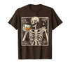 Funny Skeleton Drinking Bourbon Whiskey Halloween Alcoholic T-Shirt - size chart