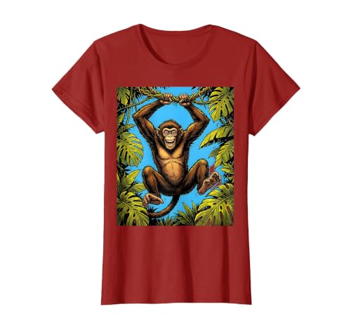 Mademark Monkey Hanging From Jungle Vine Graphic T-Shirt - Women - size chart