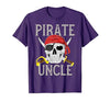 Pirate Family Apparel Pirate Uncle Jolly Roger Flag Skull Family Pirates T-Shirt - size chart