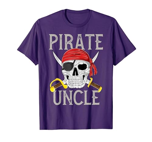 Pirate Family Apparel Pirate Uncle Jolly Roger Flag Skull Family Pirates T-Shirt - size chart