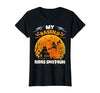 Basenji Dog Witch Halloween Gifts My Basenji Rides Shotgun Basenji Dog Halloween T-Shirt - size chart