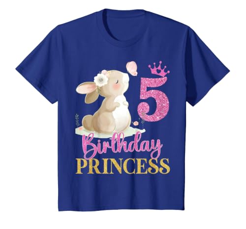 Kids 5th Birthday Rabbit Princess Girl Bunny 5 Years Old T-Shirt — design detail