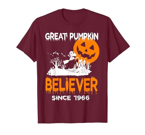 BlackThreadCa Great Pumpkin Believer Halloween Fun Graphic T-Shirt - size chart