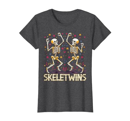 Spirit Week Twin Day Skeletwins Halloween Twins Dancing Skeletons Twins Halloween Matching Skeletwins T-Shirt - size chart