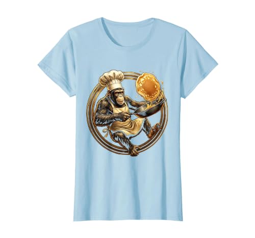 Mademark Funny Monkey Chef Flipping Pancakes Graphic Tee T-Shirt - Women - size chart
