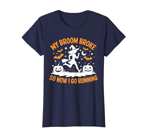 Running Broom Halloween tee My Broom Broke So Now I Go Running Witch Run Lover Halloween T-Shirt - size chart