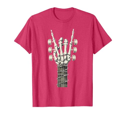 Rock and Wear Gifts Men Women Kids Skeleton Guitar Hand Rock On Guitarist Rock Band Music T-Shirt - size chart