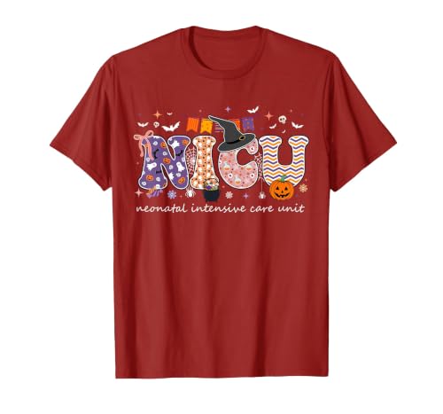 Halloween NICU Nurse Neonatal Intensive Care Neonatal Intensive Care Unit Coquette NICU Nurse Halloween T-Shirt - size chart
