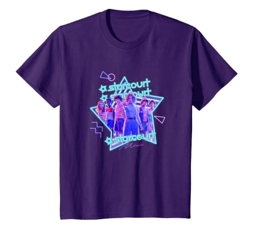 Stranger Things Starcourt Mall Vintage Neon Group Portrait T-Shirt - size chart