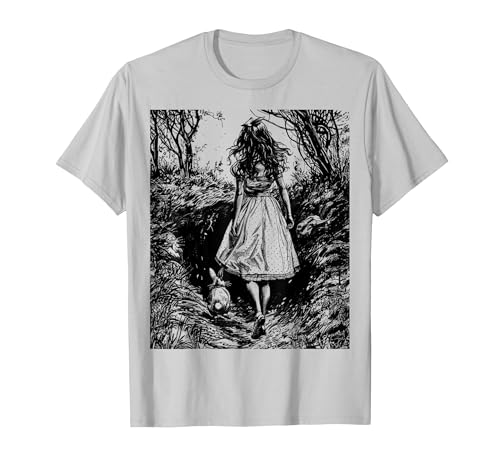 Alice in Wonderland - Down the Rabbit Hole Fantasy Vintage T-Shirt — design detail