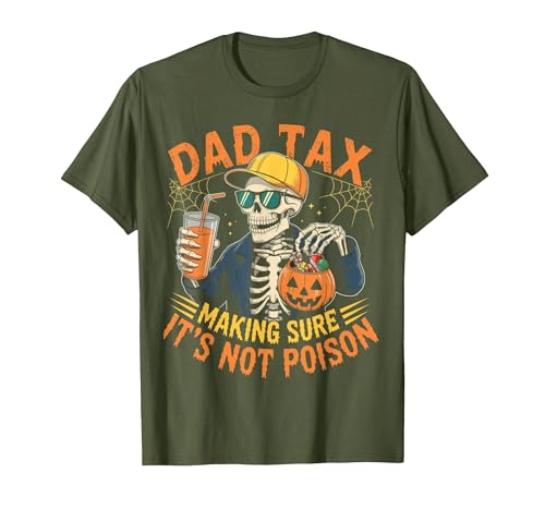 Dad Tax Halloween Pumpkin Candy Art Dad Tax Halloween Pumpkin Candy Funny Skull Men Dad Joke T-Shirt - size chart